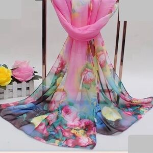 Pink Floral Sheer Scarf - Lightweight Women's Accessory